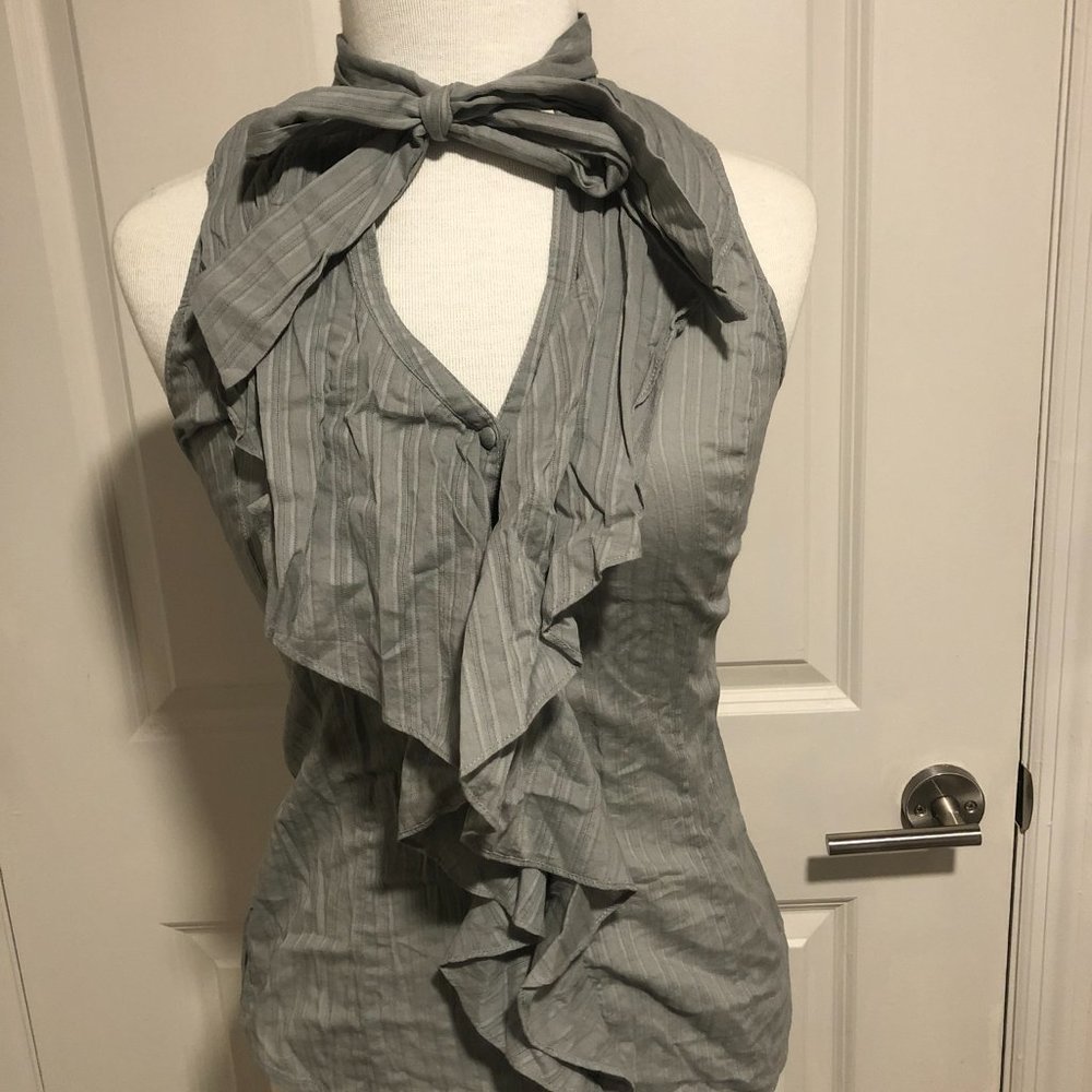 Pussybow Button Down Shirt with Ruffles